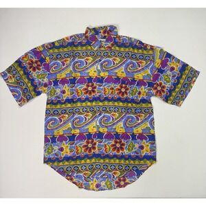 VTG Protest Silk Shirt Mens Large Floral Abstract AOP Beach Art Vacation Party